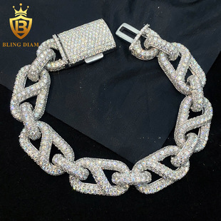 Cross-border Hot Sale 15mm Japanese Chain S925 Silver Set Moissanite Cuban Chain Hip-hop Necklace Bracelet