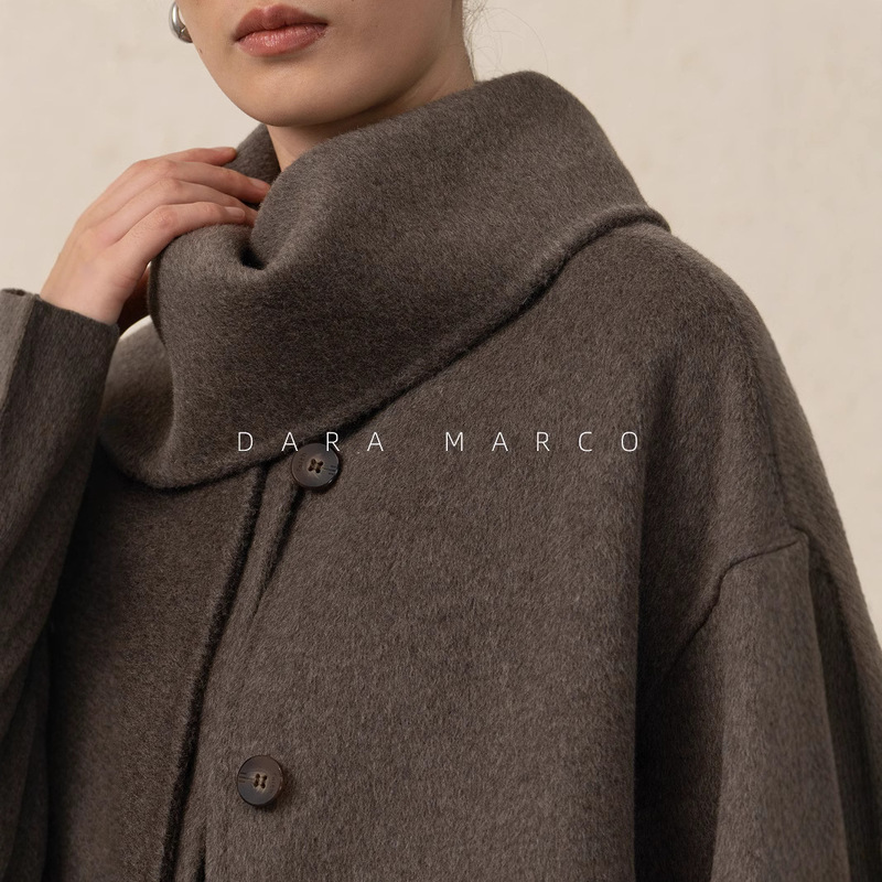 J*S Creates an Atmosphere ~ Cashmere Outwear with Scarf, Double-Sided Wool Outwear, Woolen Outwear for Women, Autumn and Winter