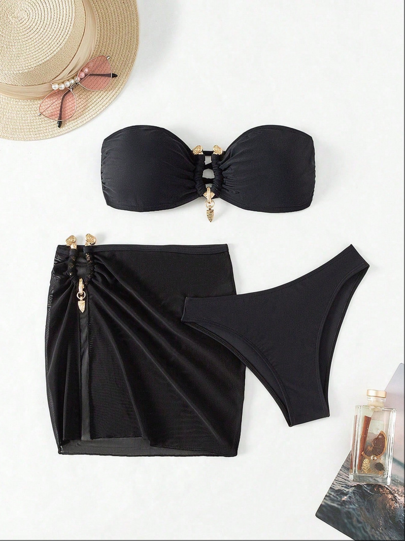 ​​Women's Jacquard Bikini Set – Solid Color Sexy Two-Piece Swimwear With Special Fabric For Beach & Pool​​_ecoleips.com