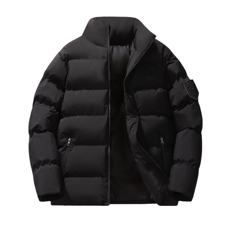 Invierno de algodón de gran tamaño para hombres, chaqueta de algodón de cuello de altura, chaqueta de algodón cálida casual de color sólido, ropa de pan para hombres