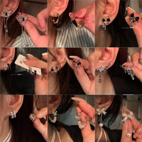 S925 Silver Needle Light Luxury Niche Cold Style Pearl Earrings Versatile Temperament Dark Geometric Stud Earrings