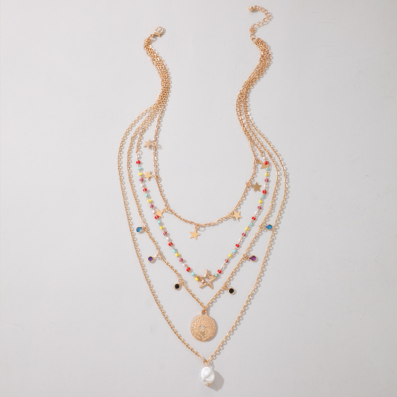 Bohemian Colored Rice Beads Star Pearl 4-layer Necklace display picture 2