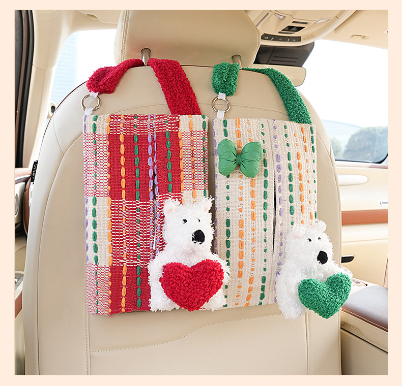 New Car Tissue Box Cartoon Style Car Seat Back Hanging Tissue Box Original Dopamine Car Tissue Hanging Bag