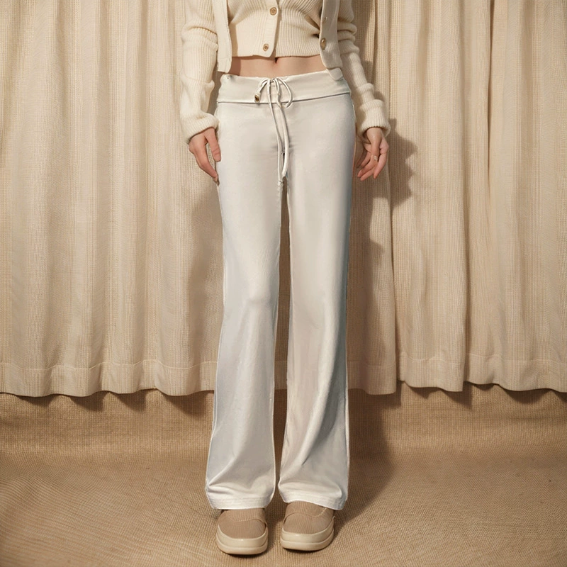 C214PT американская горячая девушка 2024 осень новая сплошная вертикальная прямая повседневная женская шнурка с высокой талией прямые брюки