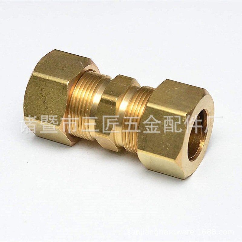 B62外贸黄铜卡套式接头 直通卡套接头 铜管铝管3/4OD英制油管接头