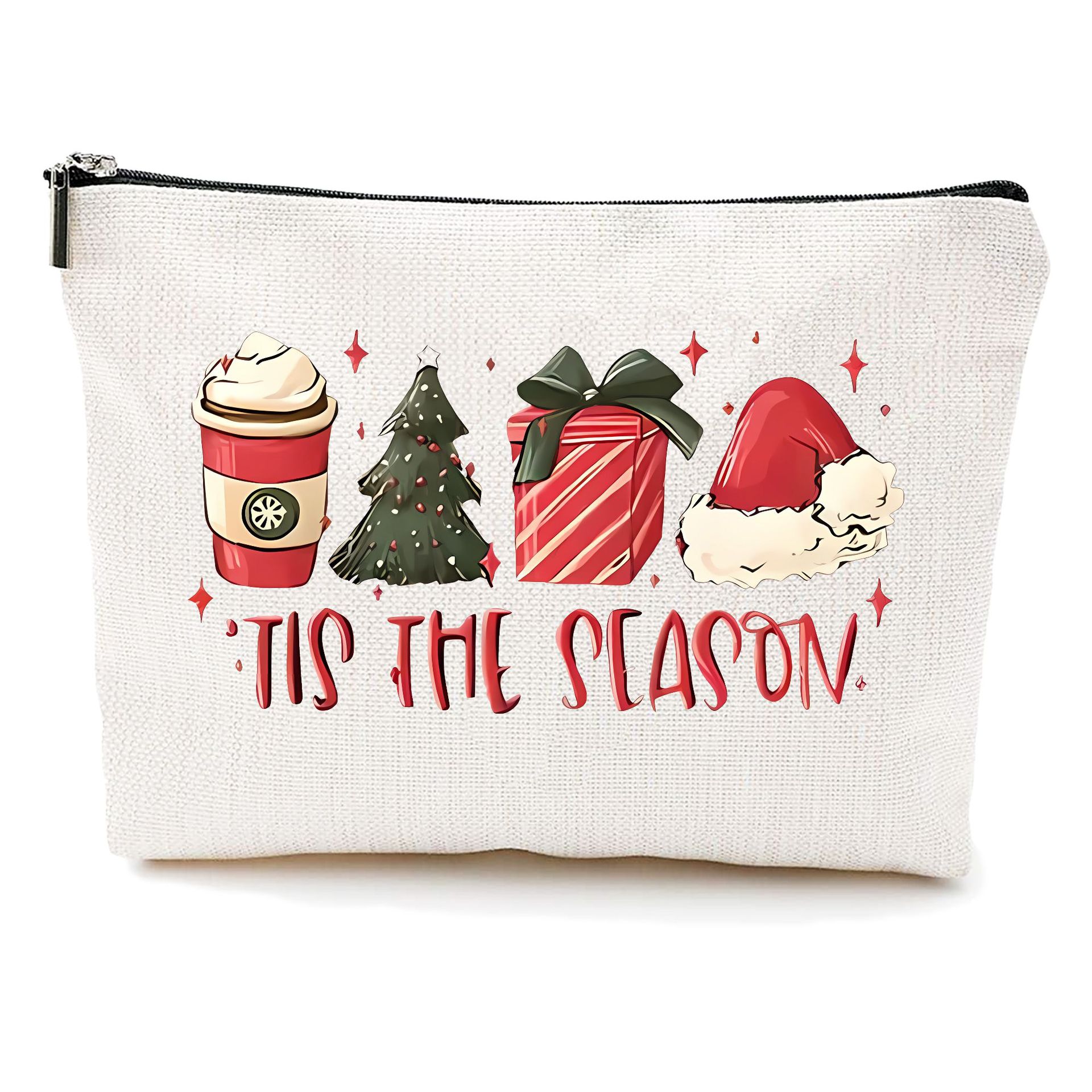 Bolsa de maquillaje transfronteriza de Amazon damas bolsas de maquillaje de patrón creativo de Navidad bolsas de almacenamiento de lino bolsa de cremallera impermeable