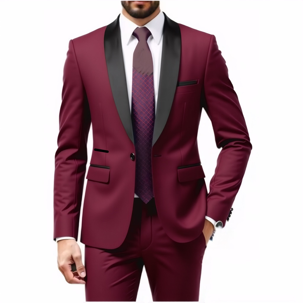 Zweiteiliges Set Grüner Fruchtkragen Bräutigam Herren Slim Fit Schwarzer Trauzeugenanzug Hochzeit Abendgarderobe_voghion.com