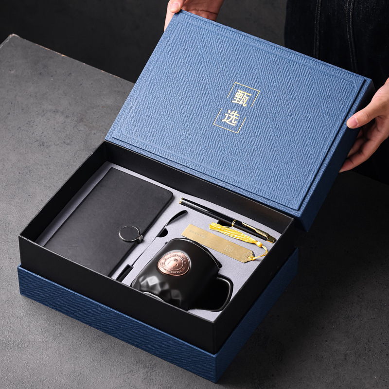 Taza de cerámica Juego de regalo de empresa Cuaderno Firma de libro Taza de bolígrafo Taza de café Regalo de mano con LOGOTIPO