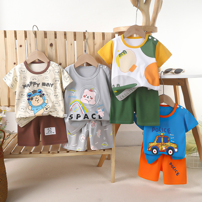 Summer Children's Short-sleeved suit Cotton Boys' Sportswear Baby Girl's Cartoon Summer Outfit Outfit Shorts Two-piece Set