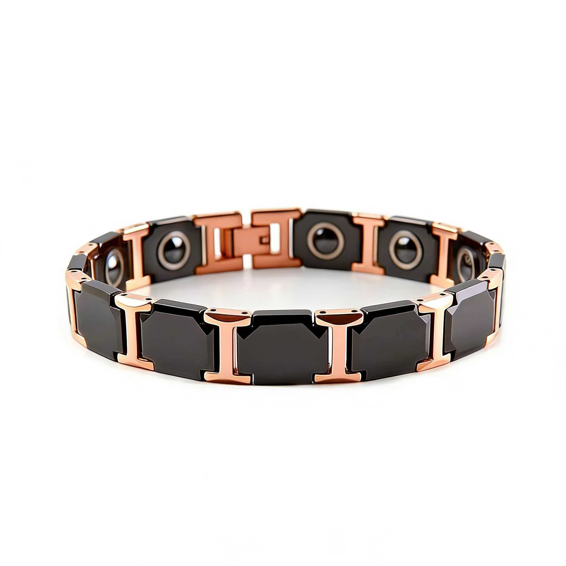Pulseras magnéticas japonesas y coreanas de titanio y acero con cerámica, pulseras magnéticas cuadradas negras para parejas, comercio electrónico transfronterizo.