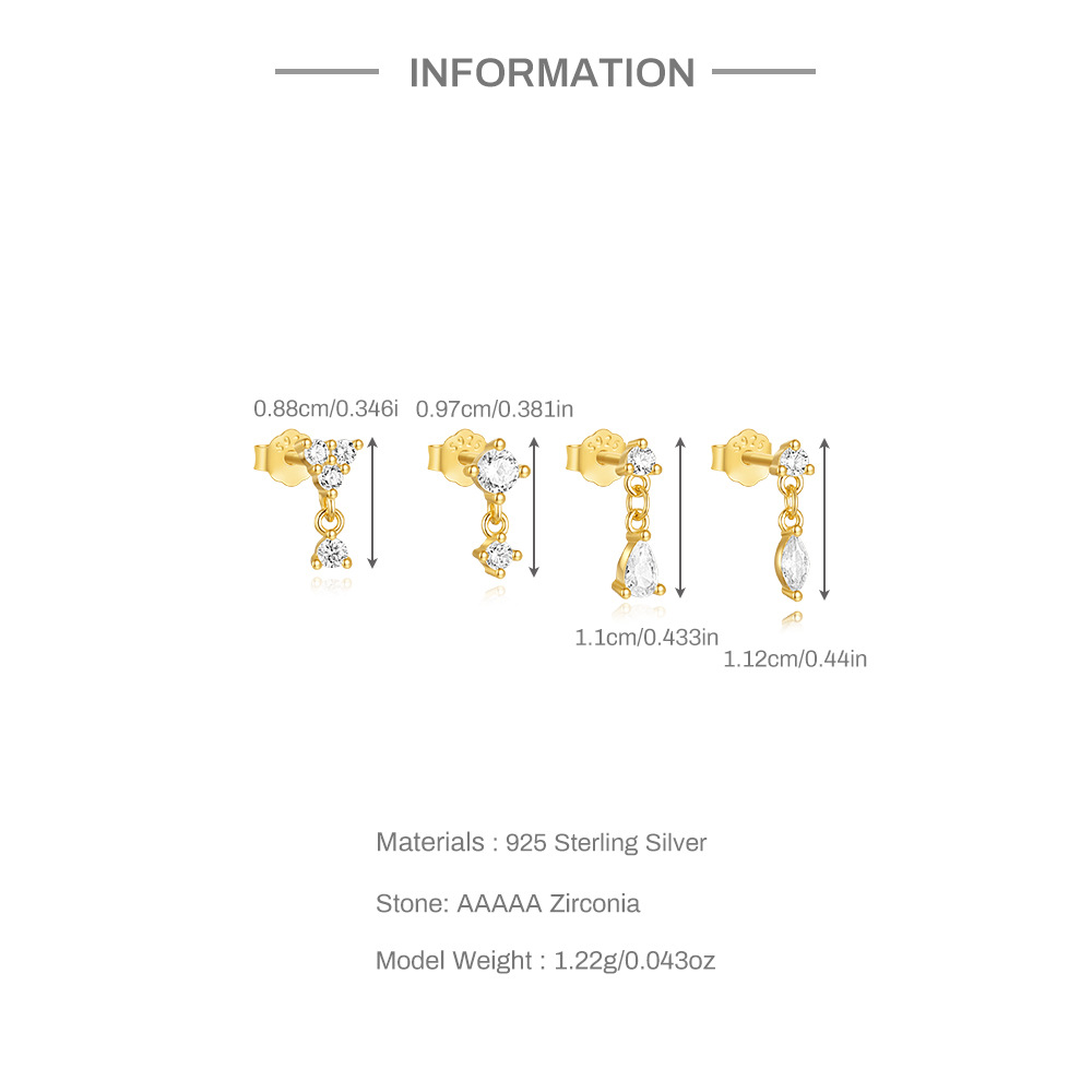 5g Weight 925 Sterling Silver Ear Needle Material Ear Studs Classification 4 Pieces Quantity Holiday, Travel, Daily Occasion 925 Sterling Silver Material Geometric Pattern Women's Gender Plating Design Simple Style Style 4 Pieces 925 Sterling Silver Geometric Ear Studs 1
