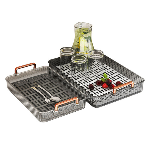 Tea tray for home living room, lightweight luxury tea set cup holder, tea cup and water cup, rectangular double-layer draining tray