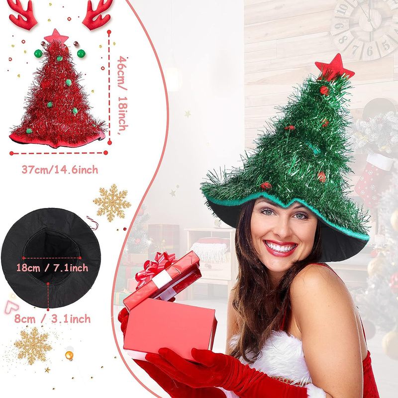 クリスマス帽子クリスマスツリー金属糸帽子クリスマスツリー帽子衣装アクセサリー赤フラッシュクリスマス帽子妖精帽子装飾|undefined