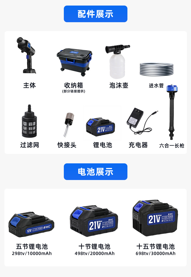 Foldable high-pressure car wash water gun, lithium battery car washer, portable water tank, new wireless water gun tool, high-power for home use