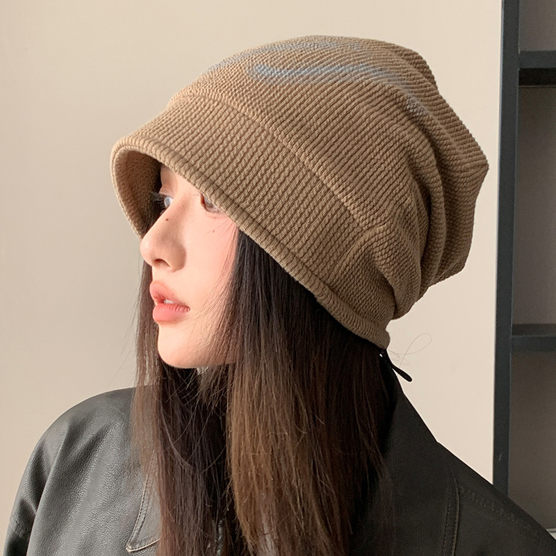 韩版秋季帽子女大头围显脸小包头帽保暖护耳毛线针织帽百搭堆堆帽|undefined
