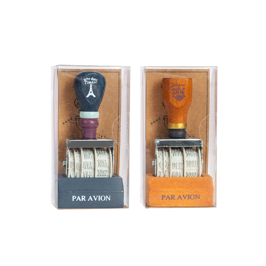 Lleno de energía sello de fecha retro libro de mano de bricolaje año, mes, día sello de rodillo sello de fecha transfronteriza