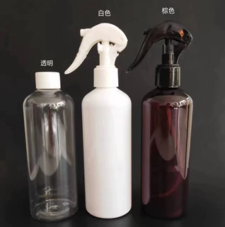 定制300ml喷雾瓶消毒液除螨喷瓶茶色白色透明圆肩pet旅行贴标分装