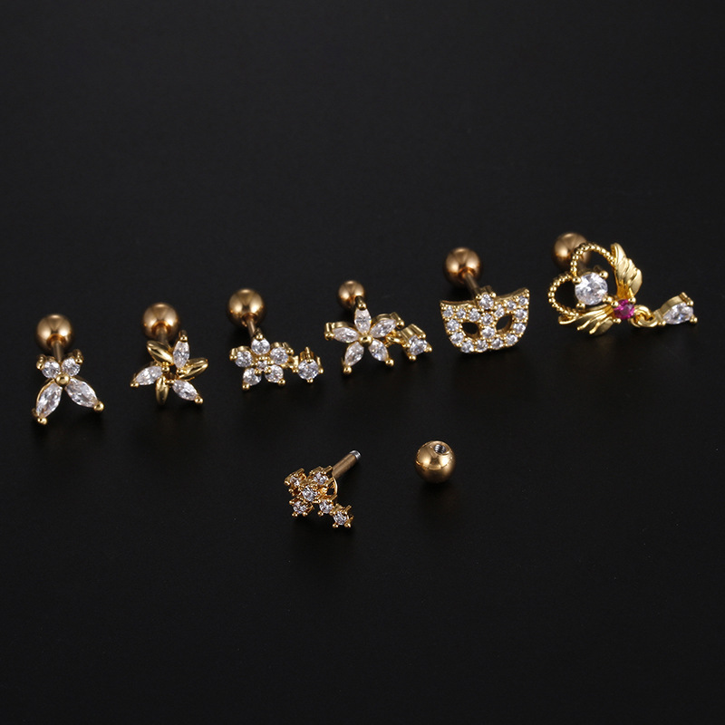 Fashion Cross Star Butterfly Stainless Steel Inlay Zircon Ear Studs 1 Piece display picture 2