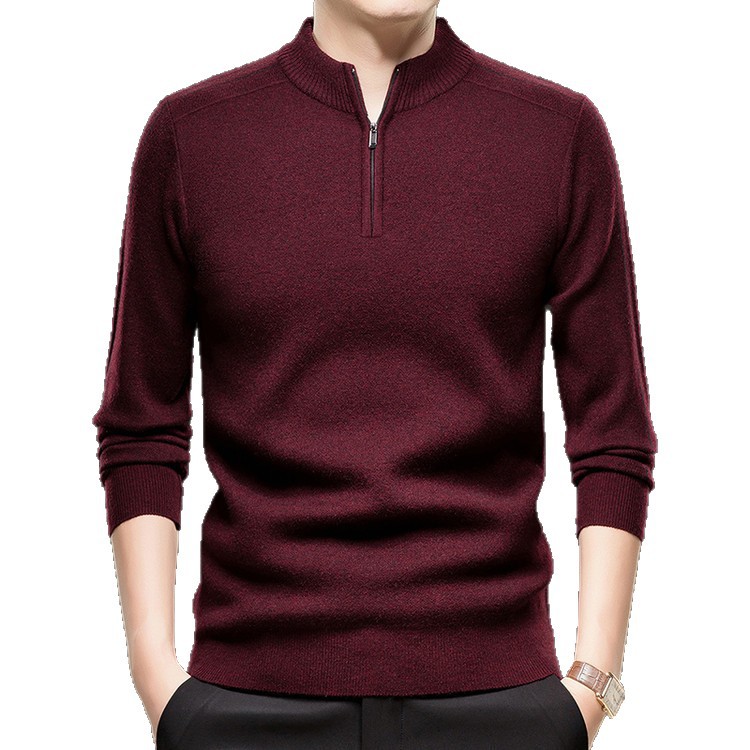 Hombres nuevos cuello vertical manga larga semiacremallera suéter delgado casual punto base transfronterizo suéter simple para hombres