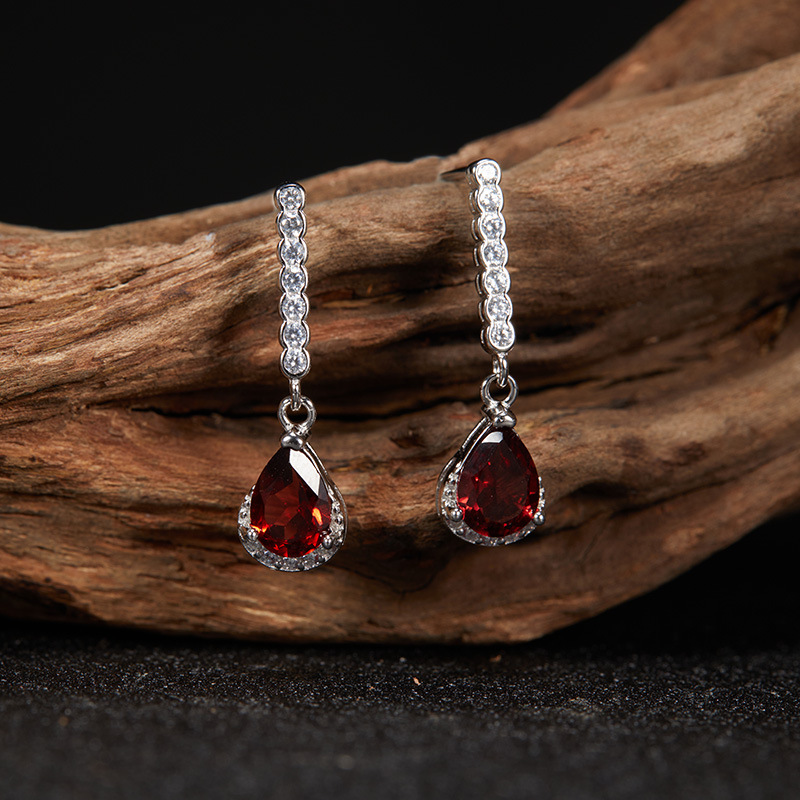 925 Sterling Silver Topaz Crystal Geometric Drop Earrings display picture 6