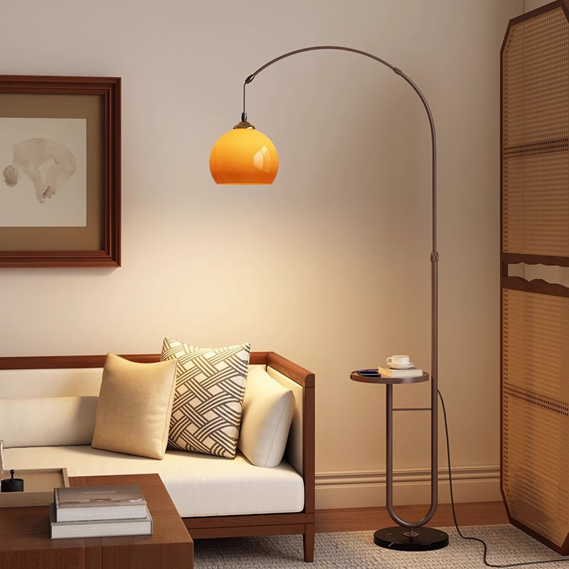 Grapefruit Lamp, Fishing Lamp, Floor Lamp, Antique Style Living Room, Several Storage Items Next to It, High-End Retro Bedroom Vertical Table Lamp