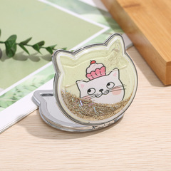 Cat head quicksand double-sided makeup mirror double-sided portable makeup mirror portable folding makeup mirror wholesale