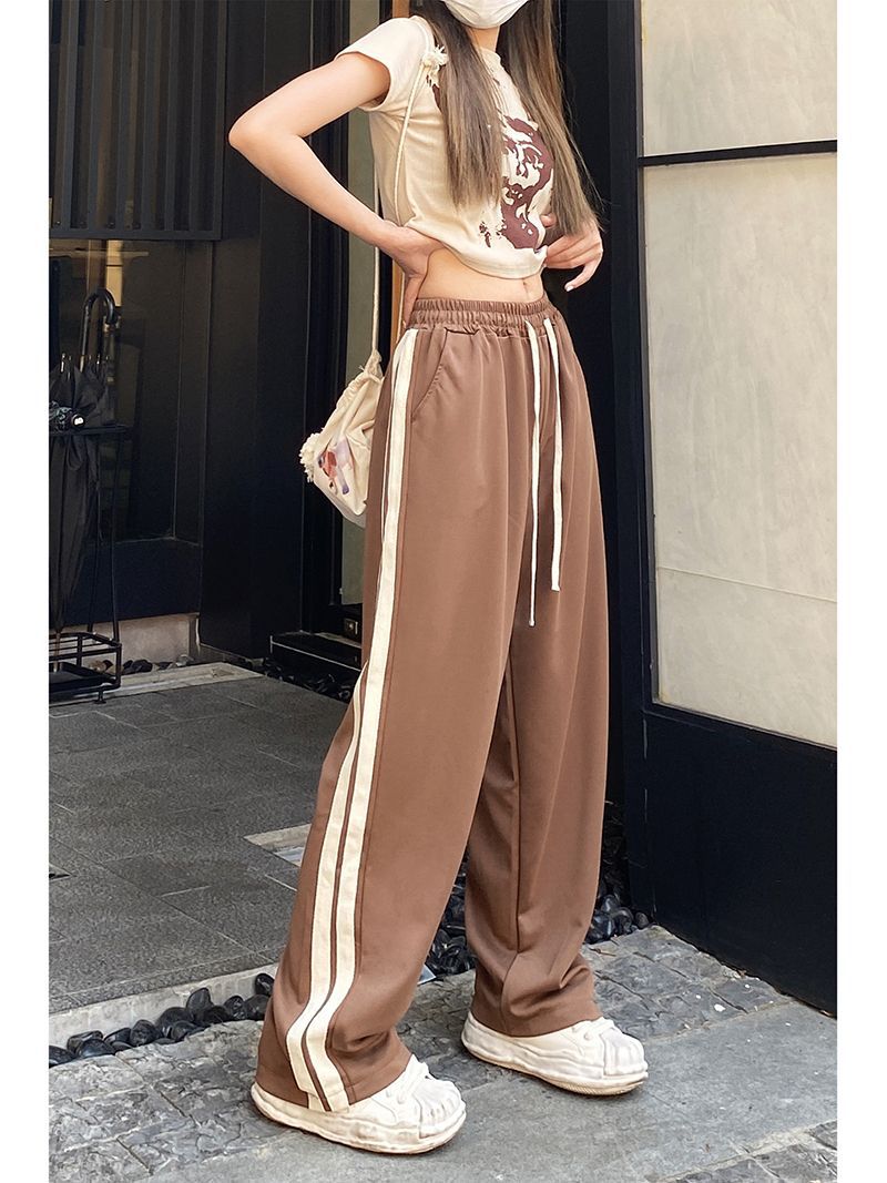Pantalones de piernas largas estadounidenses de verano para niñas nuevas rayas laterales coreanas de estilo de Hong Kong pantalones deportivos rectos casuales sueltos image 5