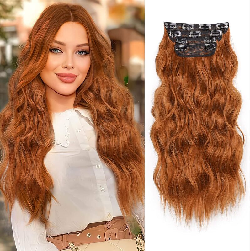 Foreign Trade Cross-Border High-Temperature Silk Wig Women's Wig Four-Piece Set Clip Hair Curly Hair Piece Chemical Fiber Hair Extensions 200g