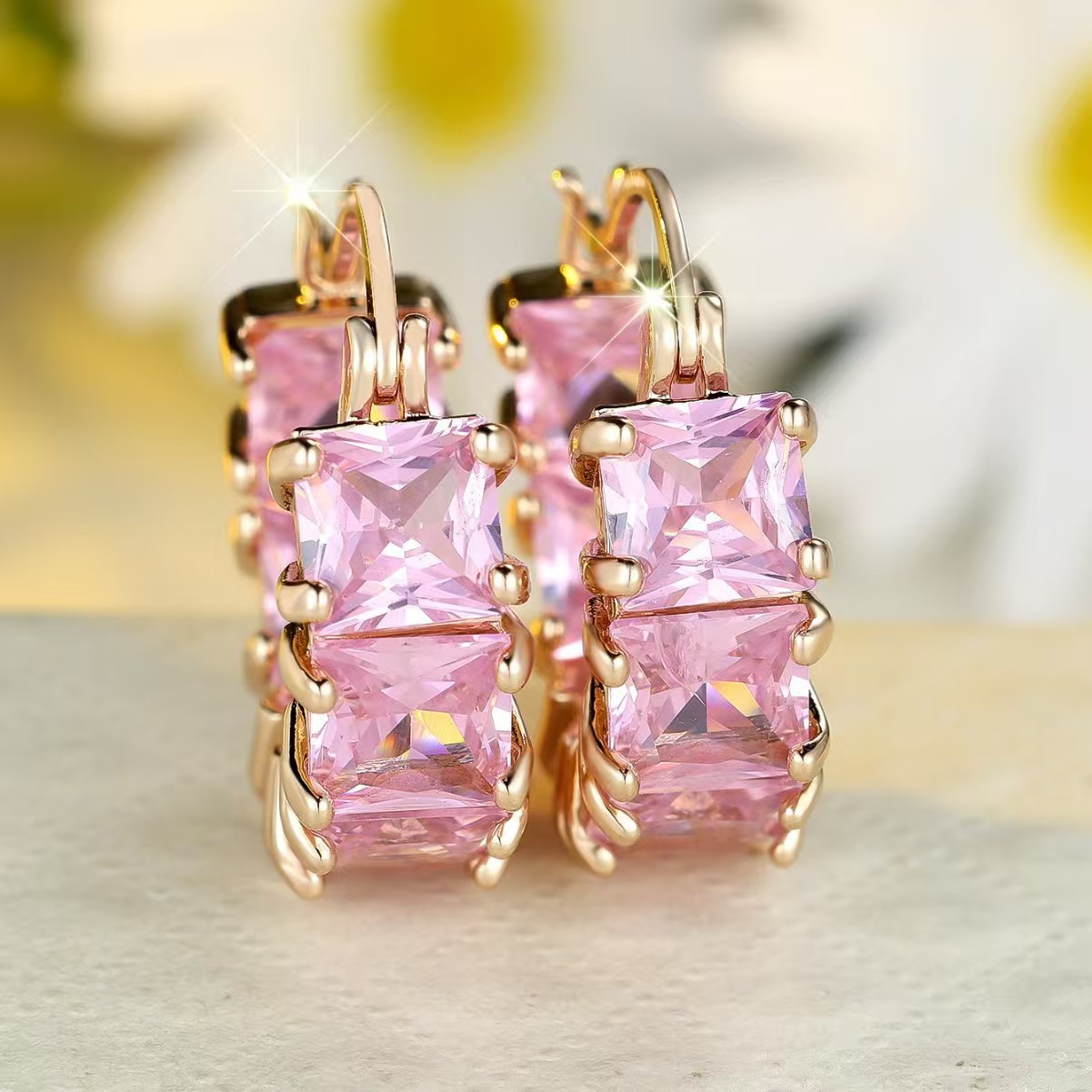 French Square Zircon Drop Earrings Elegant High-end Jewelry_voghion.com