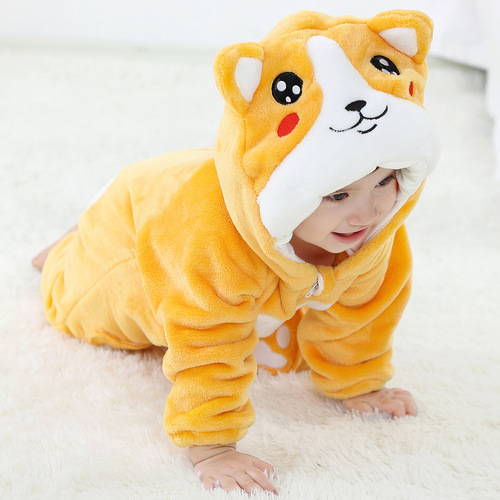 MICHLEY cross-border new infant and toddler harem infant and toddler flannel crawling suit children's cartoon animal one-piece