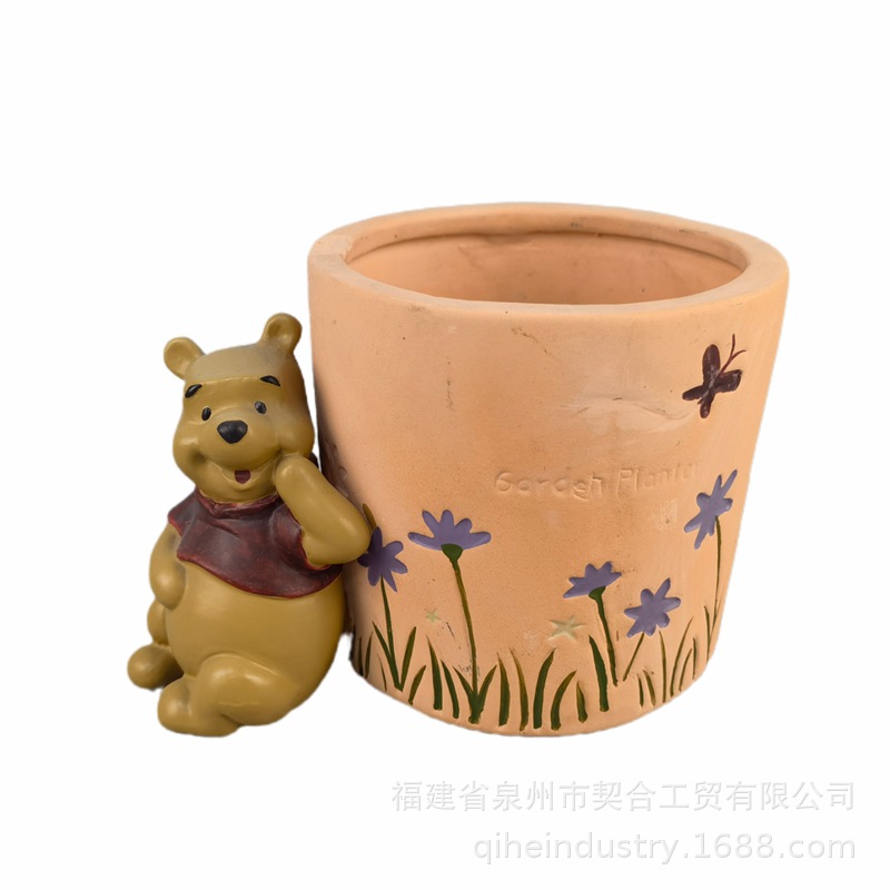 Exportación de comercio exterior Maceta de cerámica de arcilla roja Balcón de jardinería Maceta de cerámica gruesa que absorbe agua y transpirable, Maceta de dibujos animados de gran diámetro