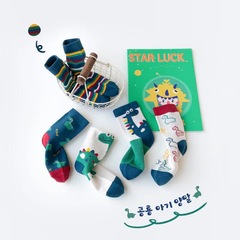 兒童襪子秋冬新款中筒卡通恐龍男童女童寶寶中大童春秋滌棉襪子