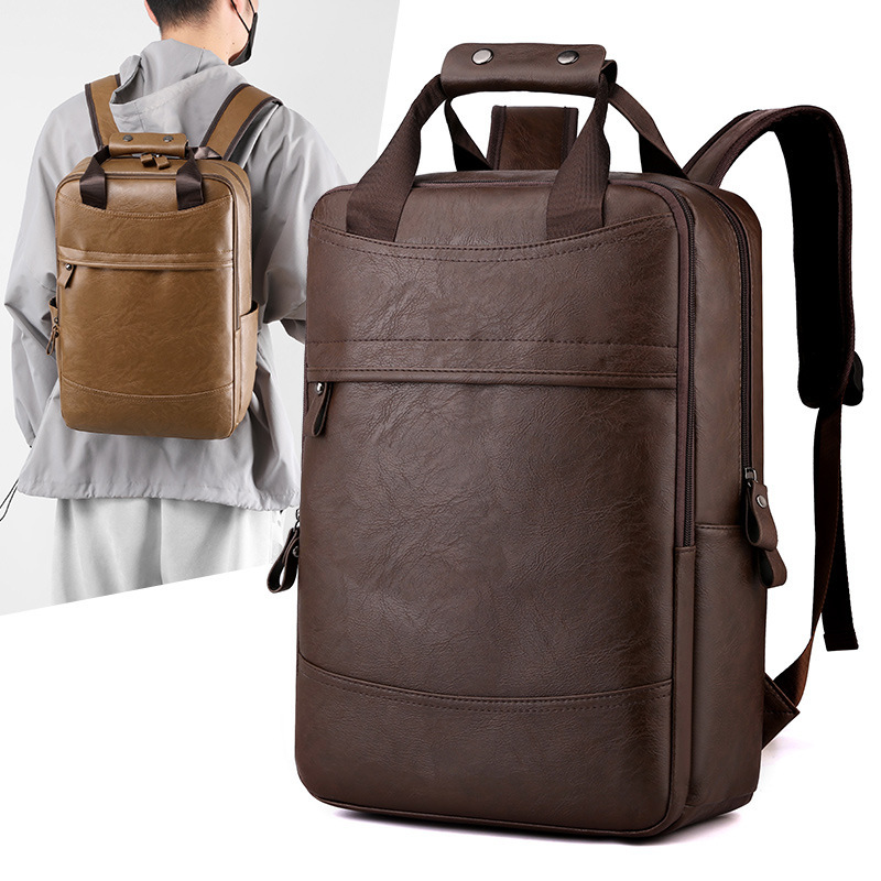 Cross-border Men's Large-capacity Business Leather Laptop Bag, Trendy Fashion Travel Backpack, Student School Bag_voghion.com