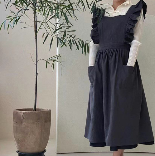 Foreign trade Korean version ins style ruffled French retro apron baking education art manicure smock milk tea coffee