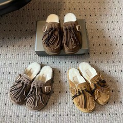 欧洲站真皮流苏软底复古厚底包头半拖鞋女秋时尚软底防滑勃肯拖鞋