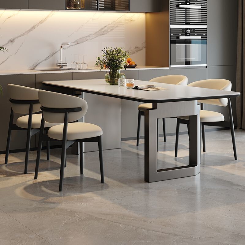 Minimalist Slate Dining Table Modern Light Luxury Designer Gray Glossy Italian Rectangular Dining Table and Chair Combination Minimalist Slate Dining Table Modern Light Luxury Designer Gray Glossy Italian Rectangular Dining Table and Chair Combination