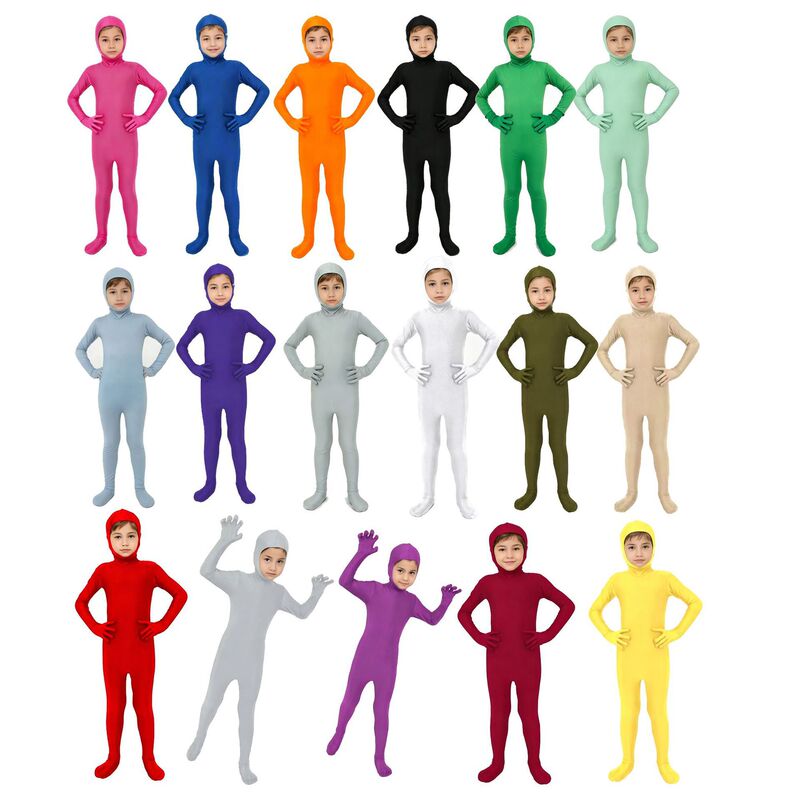 Halloween children's invisible costume, open-face bodysuit, solid color stage performance outfit, ninja black jumpsuit