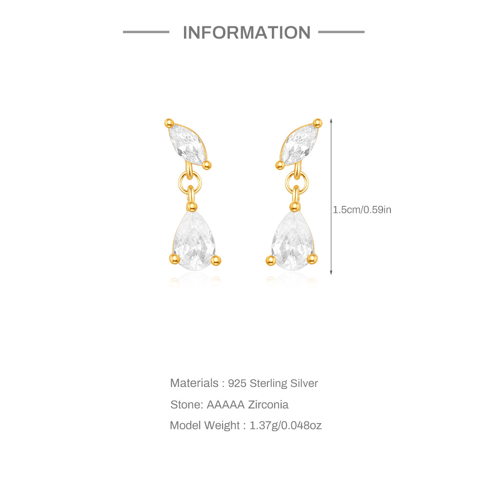 1 Pair 925 Sterling Silver Zircon Geometric Drop Earrings display picture 3