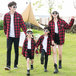 Parent-Child Clothing Spring & Fall Family of Three 2025 New Trendy Mother-Daughter Four Family Large Size Street Mother-Child Plaid Shirt