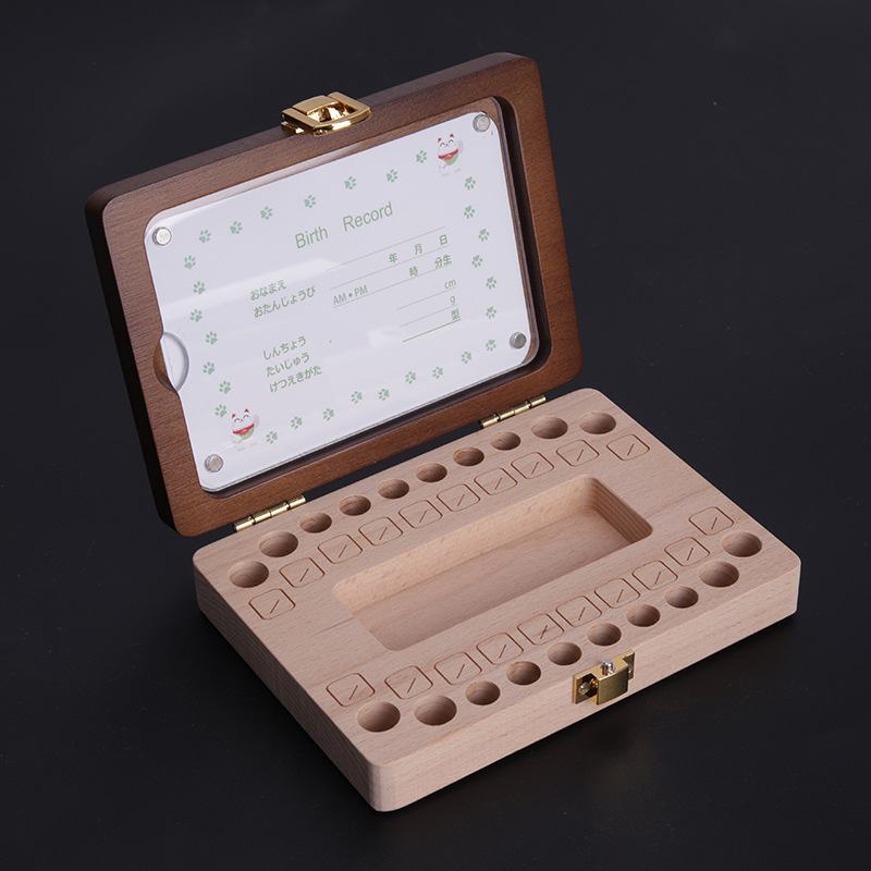 Caja de almacenamiento de dientes de leche para niños, caja de recuerdos de madera personalizada para niños y niñas, caja de colección de cordón umbilical y pelo lanugo para bebés