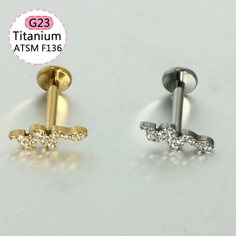 F136 Titanium Alloy Ear Bone Nail Earrings Four-Leaf Clover Lip Nail Fashion Simple Inlaid Zircon Cartilage Jewelry Body Piercing detail image 12
