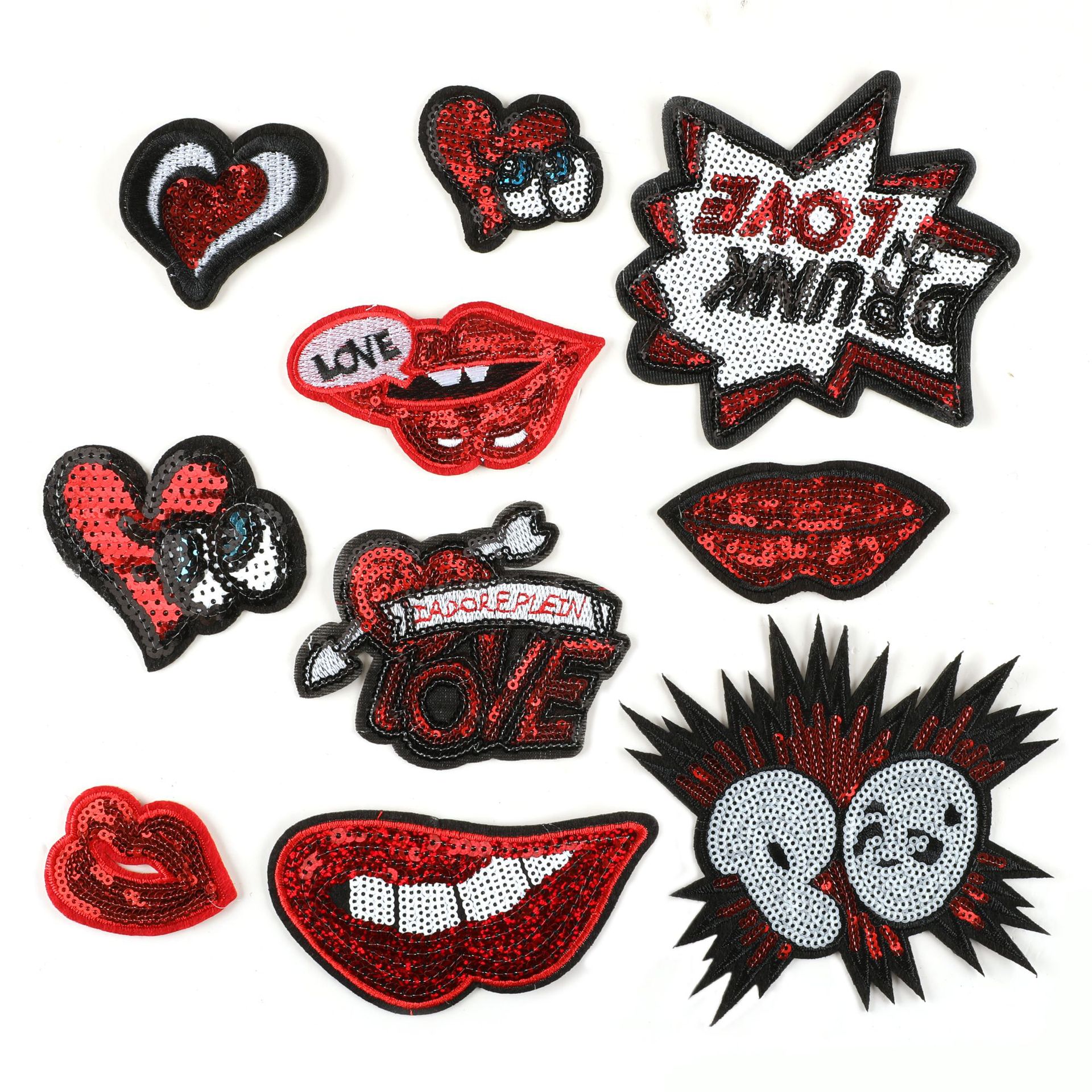电脑绣花标刺绣章仔PVC珠片嘴巴爱心服装辅料布标DIY补丁徽章布贴