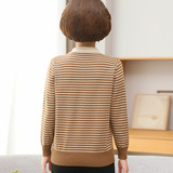 翻领上衣中老年女装薄款打底小衫休闲外穿妈妈秋装长袖条纹针织衫，商品下架区，妃慕昵服饰