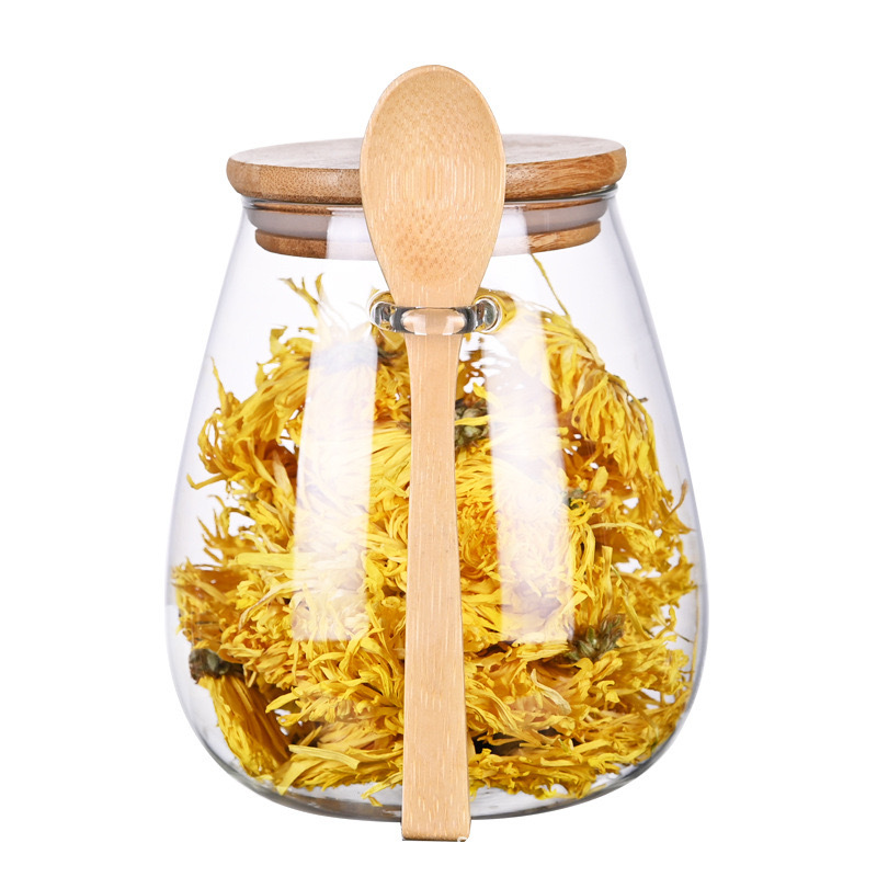 lata de té con cubierta de cuchara lata de sellado de vidrio botella de almacenamiento de té de alta calidad botella de almacenamiento doméstica jarro de condimento transparente