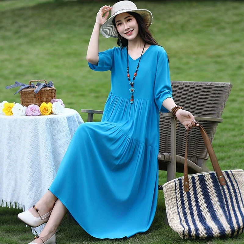 2026 early summer new high-end cotton silk dress, lemon sea salt color, beautiful island vacation beach dress, loose and slimming 2026 early summer new high-end cotton silk dress, lemon sea salt color, beautiful island vacation beach dress, loose and slimming