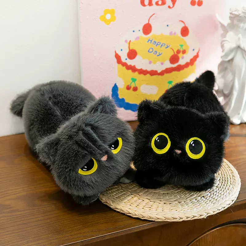 可爱趴趴猫咪玩偶黑猫公仔毛绒玩具灰猫公仔抱枕女生玩偶生日礼物