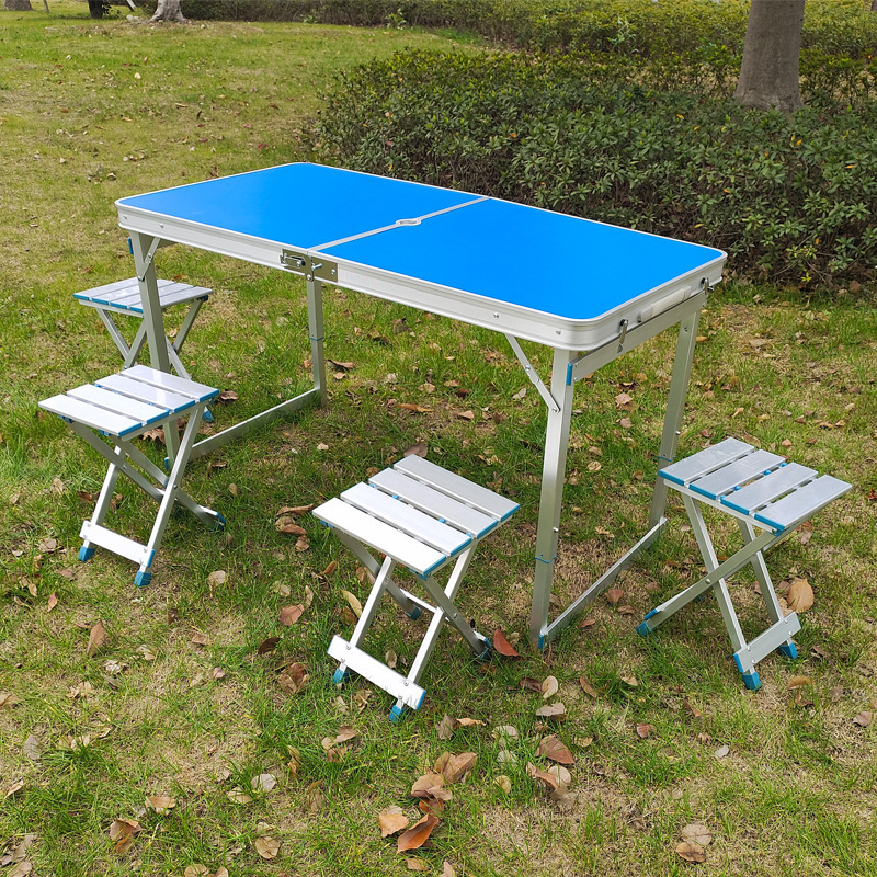 One-Piece Aluminum Alloy Folding Table and Chair Set, Portable Camping Table, Barbecue Picnic Table and Chair Set, Outdoor Foldable Table One-Piece Aluminum Alloy Folding Table and Chair Set, Portable Camping Table, Barbecue Picnic Table and Chair Set, Outdoor Foldable Table