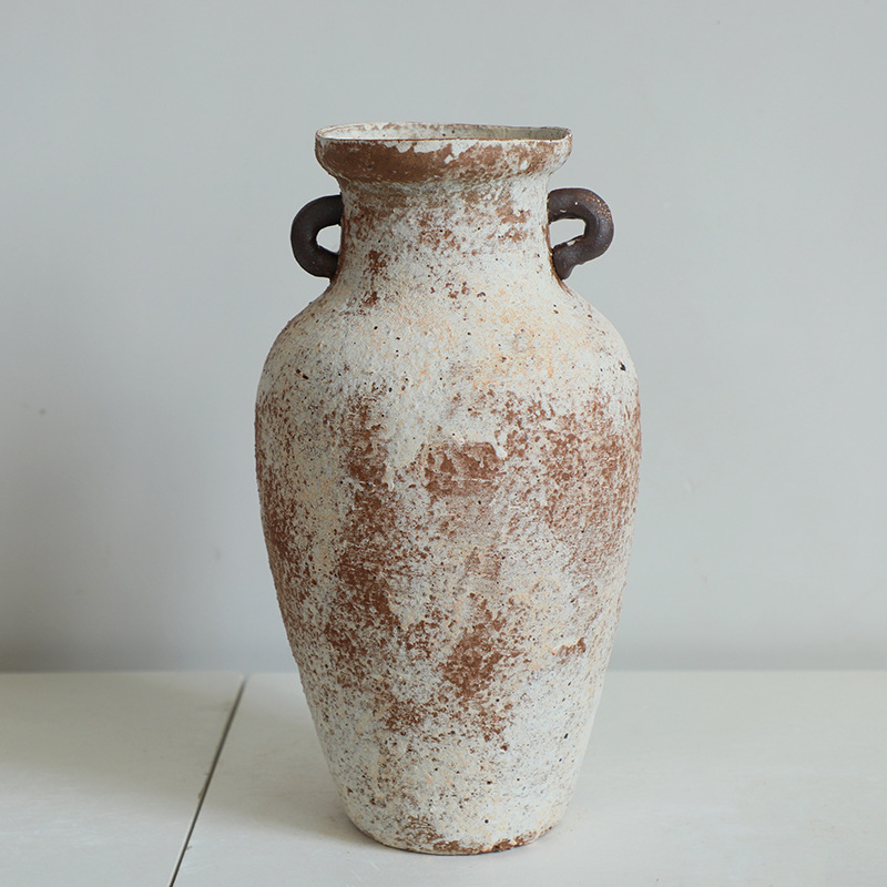 Jingdezhen vasos de cerámica retrógrados nostálgicos hechos a mano hoteles residenciales flores de viento tranquilo arreglos de flores Zen adornos vasijas de cerámica gruesa