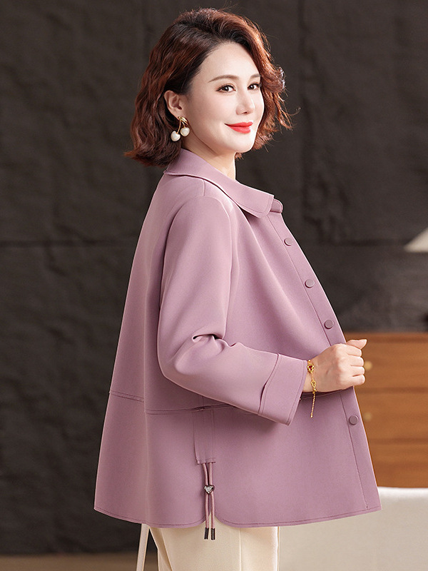 妈妈装秋装外套2025新款短款风衣中老年女装纯色休闲宽松上衣夹克|undefined