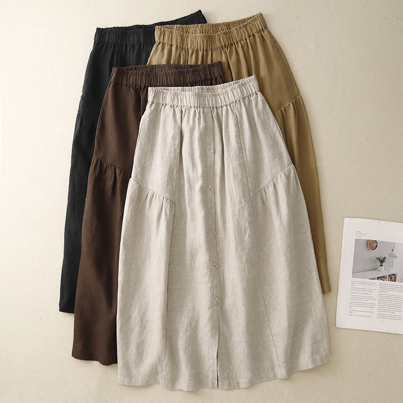 Real Shot of the 2026 Summer New Style Artistic Loose-Fitting Slimming A-Line Simple Mid-Length Skirt for Women